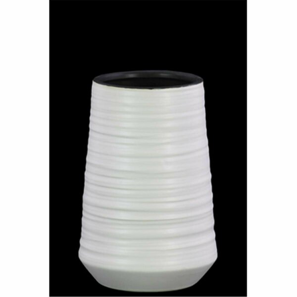 H2H Medium Ceramic Round Vase with Combed Design Body, White H23245030